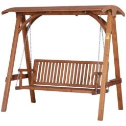 OUTSUNNY Wooden Swing Chair With Wooden Canopy Natural 3 Seater -GardenChic Elegant Shop 01 0863 1