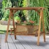 OUTSUNNY Wooden Swing Chair With Wooden Canopy Natural 3 Seater