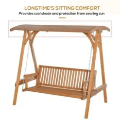 OUTSUNNY Wooden Swing Chair With Wooden Canopy Natural 3 Seater -GardenChic Elegant Shop 01 0863 5