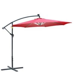 OUTSUNNY Overhanging Cantiliever Parasol With Solar LED Strips Red 3m -GardenChic Elegant Shop 1 1 117 58