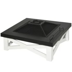 OUTSUNNY Square Steel Fire Pit With Grill Shelf 86cm 19 OUTSUNNY Square Steel Fire Pit With Grill Shelf 86cm -GardenChic Elegant Shop 1 1 196 22
