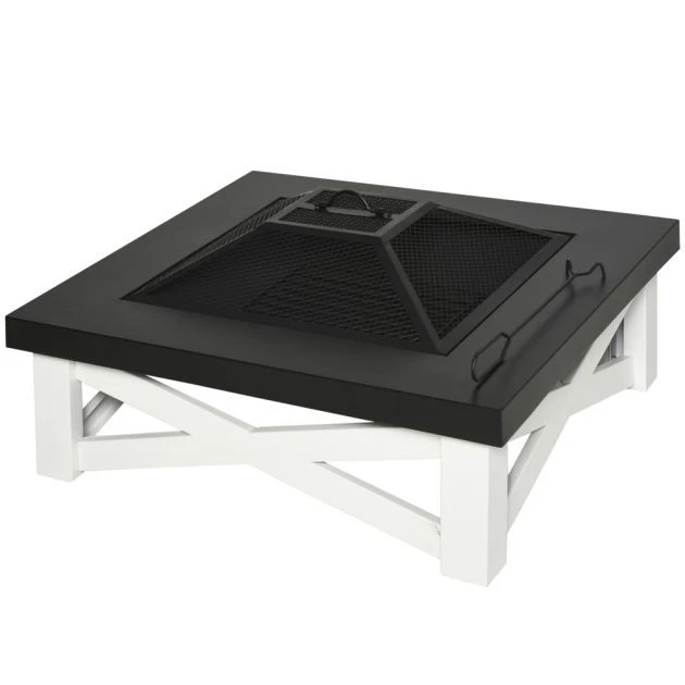 OUTSUNNY Square Steel Fire Pit With Grill Shelf 86cm 11 OUTSUNNY Square Steel Fire Pit With Grill Shelf 86cm - Image 9