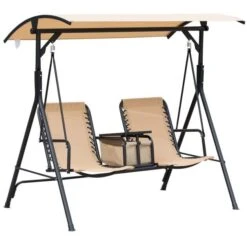 OUTSUNNY 2-Seat Swing Chair Steel Frame Adjustable Canopy Sling Seats W/Middle Table -GardenChic Elegant Shop 1 1 196 23