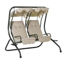 OUTSUNNY Double Seat Swing Chair - Beige -GardenChic Elegant Shop 1 1 202 21