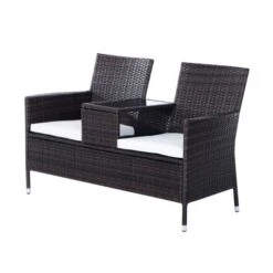 OUTSUNNY Rattan Love Seat Brown -GardenChic Elegant Shop 1 1 203 2
