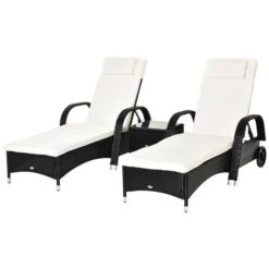 OUTSUNNY Steel Frame Rattan Adjustable Sun Lounger Set - Black -GardenChic Elegant Shop 1 1 203 20