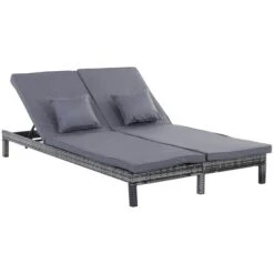 OUTSUNNY Rattan Lounger Grey 2 Seater -GardenChic Elegant Shop 1 1 203 90