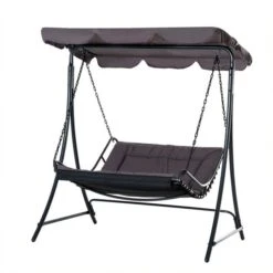 OUTSUNNY Swing Chair Hammock With Adjustable Canopy Grey 3-Seater -GardenChic Elegant Shop 1 1 244