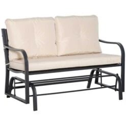 OUTSUNNY Glider Bench With Cushions Khaki 2-Seater -GardenChic Elegant Shop 1 1 246