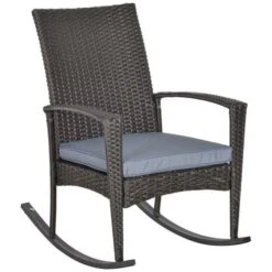 OUTSUNNY Rattan Rocking Chair With Armrest And Cushion Dark Grey -GardenChic Elegant Shop 1 1 266
