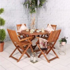 Manhattan Round Dining Set With Folding Armchairs 4 Seater -GardenChic Elegant Shop 110304 lifestyle rc 4 6