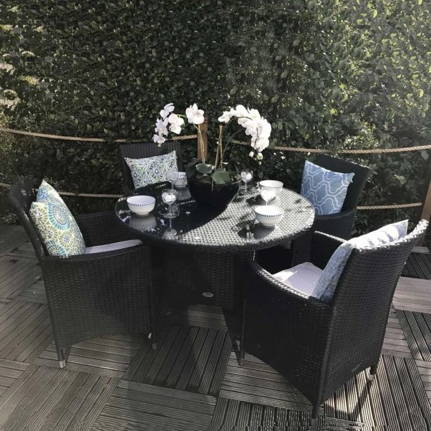 Cannes Black 4 Seater Round Dining Set 3 Cannes Black 4 Seater Round Dining Set