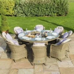 Maze Winchester 8 Seat Round Dining Set With Heritage Chairs, Ice Bucket & Lazy Susan -GardenChic Elegant Shop 1521631301 00772100