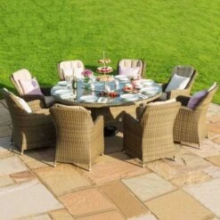 Maze Winchester 8 Seat Round Dining Set With Venice Chairs, Ice Bucket & Lazy Susan -GardenChic Elegant Shop 1521645659 53341500