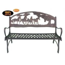 100% Cast Iron Bench With Horses And Tree