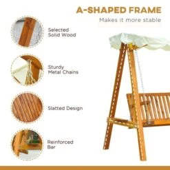 OUTSUNNY Garden Swing Bench Wooden Cream 3 Seater -GardenChic Elegant Shop 1653570113 03038000 xhexdnjio5oiqb0g