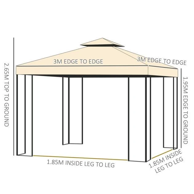 OUTSUNNY Coimbra Garden Gazebo Steel Beige 3m 4 OUTSUNNY Coimbra Garden Gazebo Steel Beige 3m - Image 2