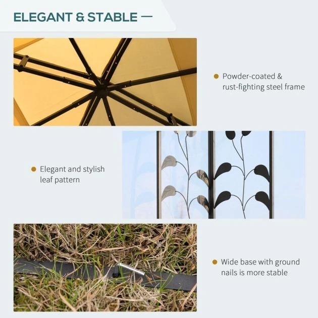 OUTSUNNY Coimbra Garden Gazebo Steel Beige 3m 8 OUTSUNNY Coimbra Garden Gazebo Steel Beige 3m - Image 6