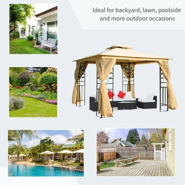OUTSUNNY Coimbra Garden Gazebo Steel Beige 3m 9 OUTSUNNY Coimbra Garden Gazebo Steel Beige 3m - Image 7