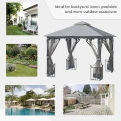 OUTSUNNY Garden Gazebo Metal Light Grey 3m -GardenChic Elegant Shop 1653573266 19056200 zma6ljur57aknzy6