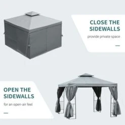 OUTSUNNY Garden Gazebo Metal Dark Grey 3m -GardenChic Elegant Shop 1653573369 80528500 vozc0gzewyaskpuj