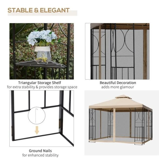 OUTSUNNY Guimaraes Garden Gazebo Steel Beige 3m 8 OUTSUNNY Guimaraes Garden Gazebo Steel Beige 3m - Image 6
