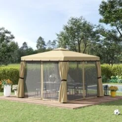 OUTSUNNY Garden Gazebo Aluminium Beige 3m