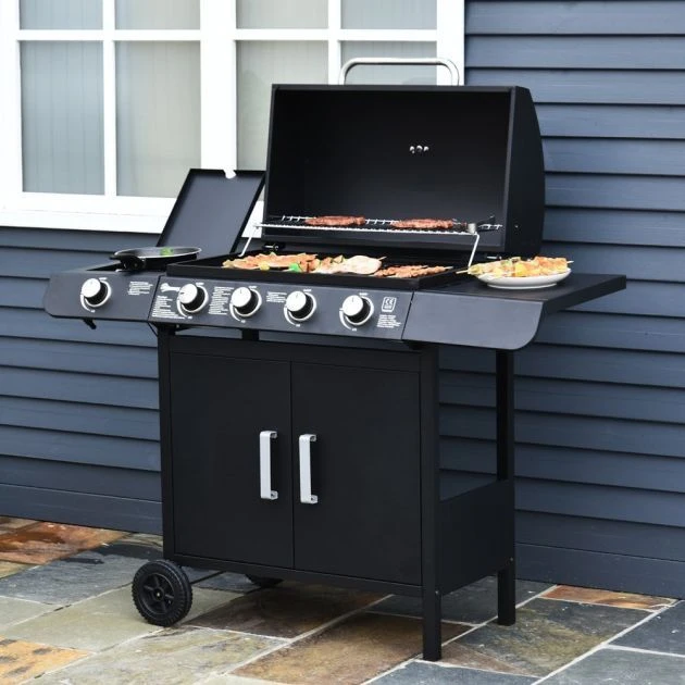 OUTSUNNY Deluxe 4 Burner BBQ Grill Steel Black 3 OUTSUNNY Deluxe 4 Burner BBQ Grill Steel Black