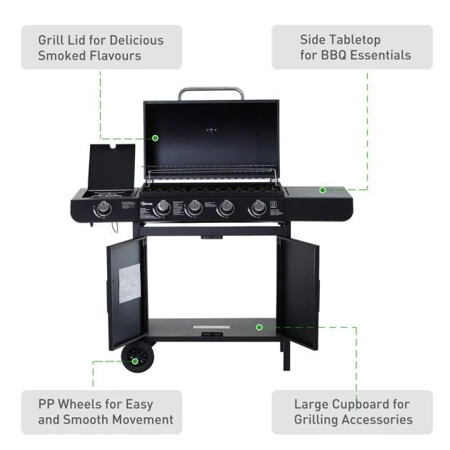 OUTSUNNY Deluxe 4 Burner BBQ Grill Steel Black 8 OUTSUNNY Deluxe 4 Burner BBQ Grill Steel Black - Image 6