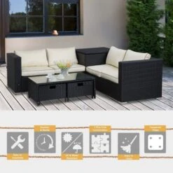 OUTSUNNY Rattan Sofa Storage Set Black 4 Seater -GardenChic Elegant Shop 1653636263 22208400 oqwnbivityfzkgft