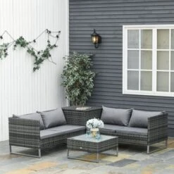 OUTSUNNY Rattan Garden Furniture Set Grey 4 Seater