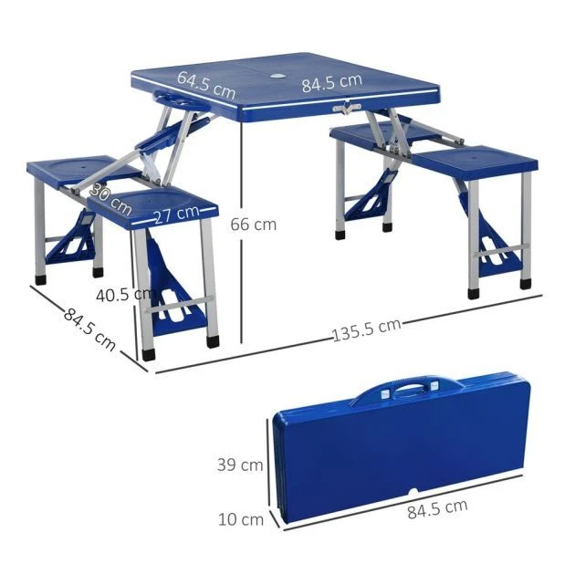 OUTSUNNY Portable Picnic Table Aluminium Blue 4 Seater 4 OUTSUNNY Portable Picnic Table Aluminium Blue 4 Seater - Image 2