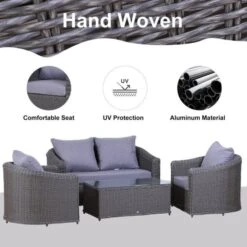 OUTSUNNY Wortley Deluxe Rattan Garden Furniture Set Grey 4 Seater -GardenChic Elegant Shop 1653638431 30983500 xzzusl6b8zgktmxf