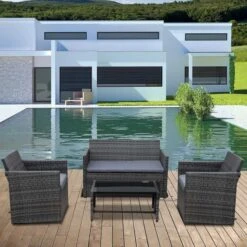 OUTSUNNY Chatsworth Rattan Garden Furniture Set Grey 4 Seater