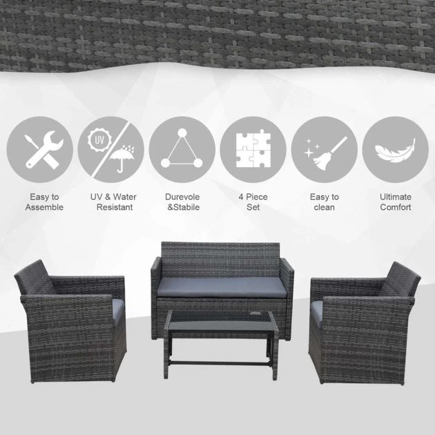 OUTSUNNY Chatsworth Rattan Garden Furniture Set Grey 4 Seater 6 OUTSUNNY Chatsworth Rattan Garden Furniture Set Grey 4 Seater - Image 4