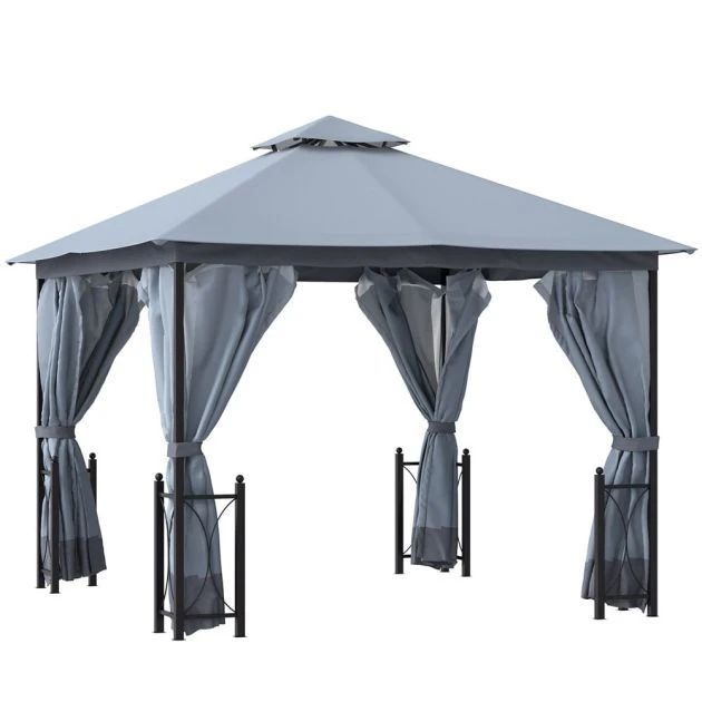OUTSUNNY Gibraltar Garden Gazebo Steel Grey 4m 5 OUTSUNNY Gibraltar Garden Gazebo Steel Grey 4m - Image 3