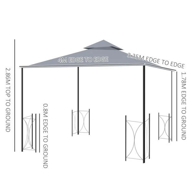 OUTSUNNY Gibraltar Garden Gazebo Steel Grey 4m 4 OUTSUNNY Gibraltar Garden Gazebo Steel Grey 4m - Image 2