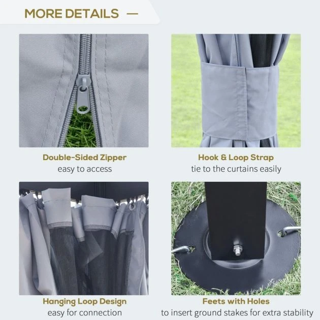 OUTSUNNY Garden Gazebo With Sidewall Netting Metal Grey 4m 8 OUTSUNNY Garden Gazebo With Sidewall Netting Metal Grey 4m - Image 6