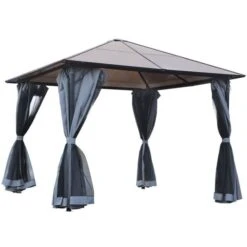 OUTSUNNY Hardtop Garden Gazebo With Sidewall Netting Polycarbonate Grey 4m -GardenChic Elegant Shop 1653640201 47297200 zjztxkxvjxnt7fep