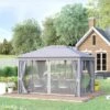 OUTSUNNY Garden Gazebo With Sidewall Netting Aluminum Grey 4m