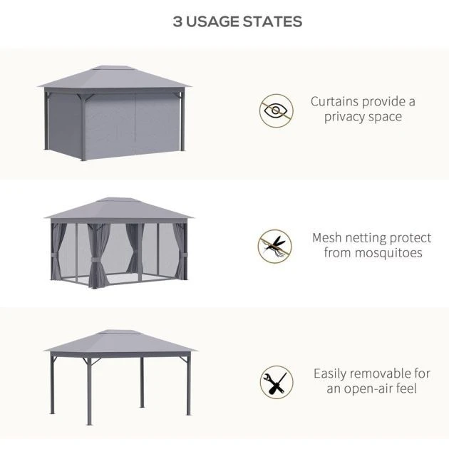 OUTSUNNY Garden Gazebo With Sidewall Netting Aluminum Grey 4m 8 OUTSUNNY Garden Gazebo With Sidewall Netting Aluminum Grey 4m - Image 6