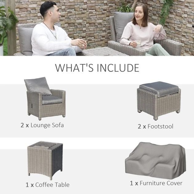 OUTSUNNY Budapest Rattan Lounge Set Beige 2 Seater 6 OUTSUNNY Budapest Rattan Lounge Set Beige 2 Seater - Image 4