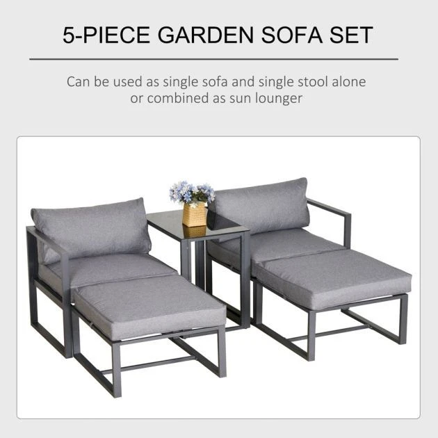 OUTSUNNY Moscow Aluminium Lounge Set 5 Piece Grey 6 OUTSUNNY Moscow Aluminium Lounge Set 5 Piece Grey - Image 4