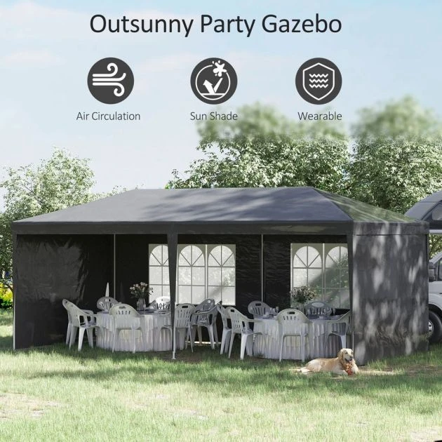 OUTSUNNY Marsailles Garden Gazebo Party Tent Grey 6 X 3m 6 OUTSUNNY Marsailles Garden Gazebo Party Tent Grey 6 X 3m - Image 4