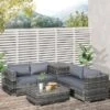 OUTSUNNY Paris Rattan Corner Sofa Set Grey 4 Seater