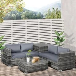 OUTSUNNY Paris Rattan Corner Sofa Set Grey 4 Seater