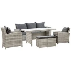 OUTSUNNY Milan Rattan Dining Set Grey 7 Seater -GardenChic Elegant Shop 1653917455 77053100 im7koyqboisdipxr