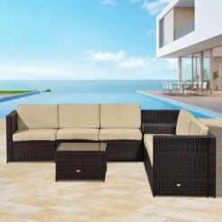 OUTSUNNY Avignon Rattan Sofa Furniture Set Brown 6 Seater
