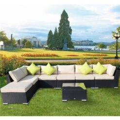 OUTSUNNY Nantes Rattan Sofa Set Black 7 Seater