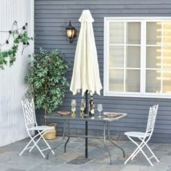 OUTSUNNY Garden Table Curved Metal Grey 1.2 X 0.8m